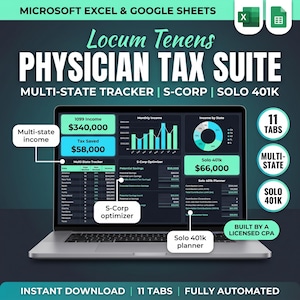 Locum Tenens Physician Tax Suite | Multi-State Tracker, S-Corp, Solo 401k (Excel Download)