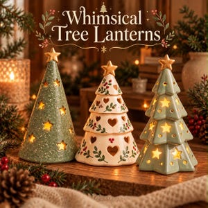 Christmas Tree Lantern Pattern Bundle Printable Pottery Templates Clay Lantern Craft Ceramic Holiday Decor DIY Christmas Tree Tutorial
