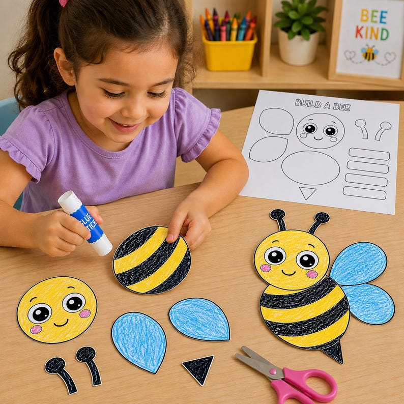 Build a Bee Craft Printable | Spring Cut and Glue Activity for Kids ...
