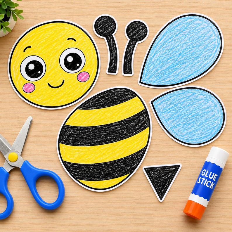 Build a Bee Craft Printable | Spring Cut and Glue Activity for Kids ...