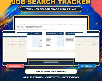 New Graduate Job Search Tracker Spreadsheet | Entry Level Application, Networking & Interview Planner | Excel Google Sheets