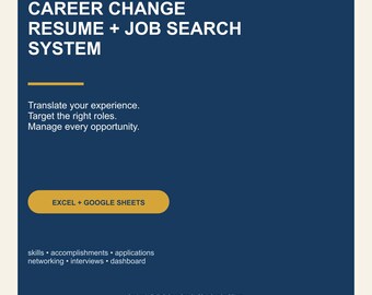 Career Change Resume Workbook, Job Search Tracker, Interview Prep (Excel/Google Sheets)