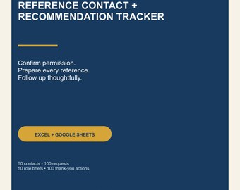 Professional Reference Tracker, Recommendation Request and Job Reference Contact Spreadsheet, Excel Google Sheets