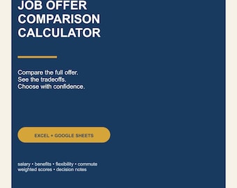 Job Offer Comparison Calculator, Salary Benefits, Total Compensation (Excel/Google Sheets)