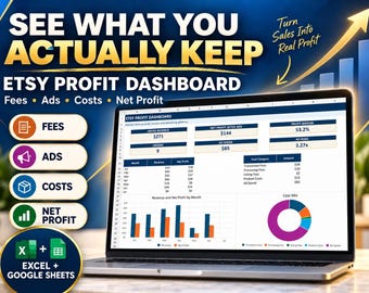 Etsy Profit Tracker Spreadsheet | Seller Fees, Ads, Costs & Net Profit Dashboard | Excel Google Sheets