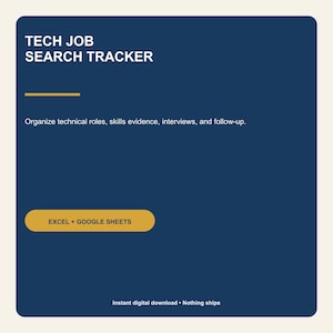 Tracker voor het zoeken naar technische banen, spreadsheet voor sollicitatiegesprekken en vaardigheden voor softwareproducten, Excel en Google Sheets.