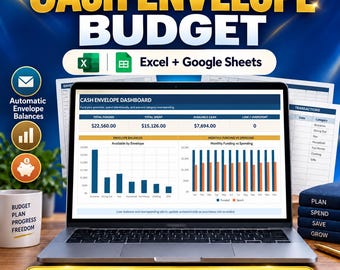 Cash Envelope Budget Spreadsheet, Excel Google Sheets Tracker (Digital Download)