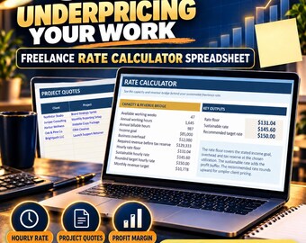 Freelance Rate Calculator Spreadsheet | Hourly Rate & Project Pricing Template | Excel Google Sheets