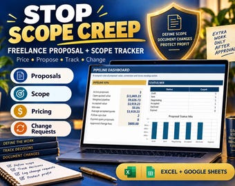 Freelance Proposal Tracker | Scope of Work, Pricing & Change Request Spreadsheet | Excel Google Sheets