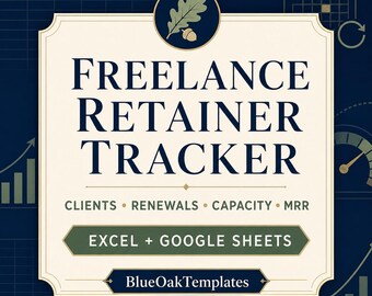Freelance Retainer Tracker | Recurring Client, Renewal, Capacity and MRR Dashboard | Excel Google Sheets