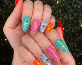ACOTAR Court of Summer Nails | Vibrant Jewel Tone Fantasy Press Ons | Handmade Bookish Gel Nails