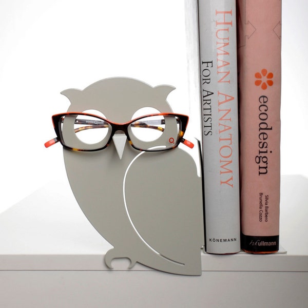 Modern bookend eyeglass holder stand- owl lover gift
