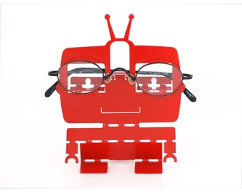 Red Robot Sunglass rack - Eyeglass stand - Red eyeglasses holder - Metal desk organizer - robot decor - organization gifts for men - 4eyes