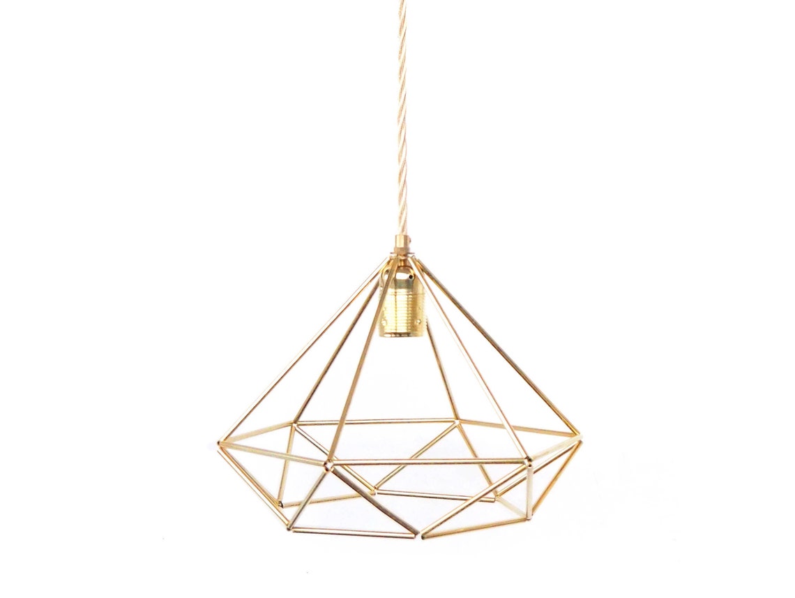 Brass Diamond Pendant Light Fixture Geometric Cage Lamp - Etsy