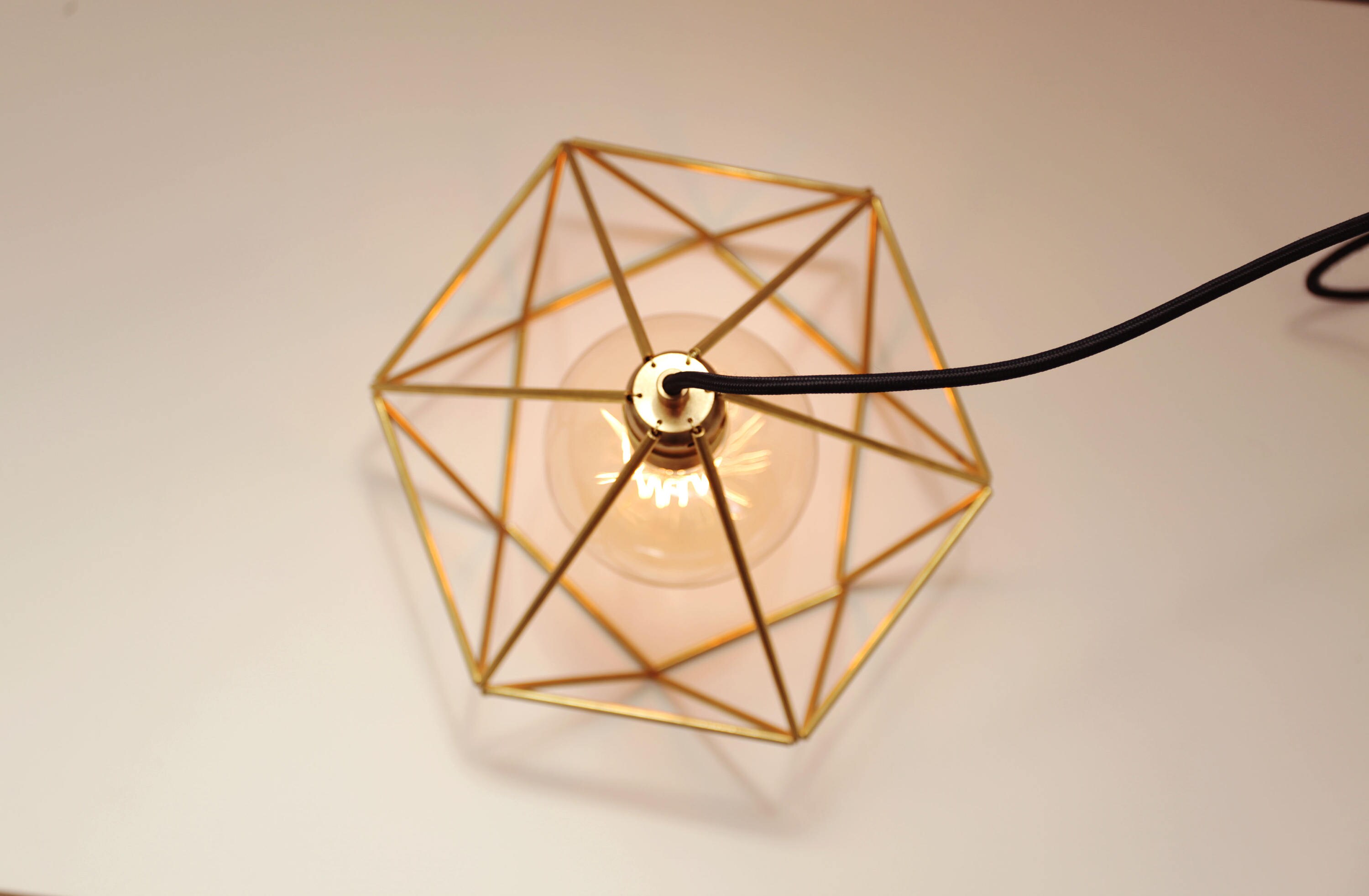 Brass Diamond Pendant Light Fixture - Geometric Cage Lamp Shade ...