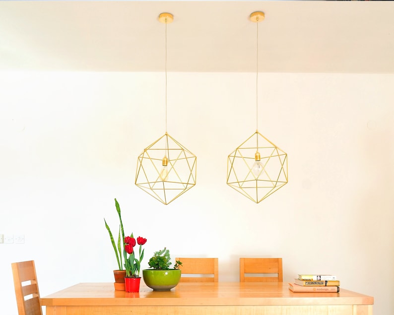 Pendent light fixture for dining room Geometric cage light image 4