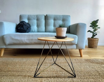 Modern Coffee Table | Wooden Brass Plant Stand Indoor | Small Nordic Bedside Table | Round End Table | Geometric Minimalist Side Table