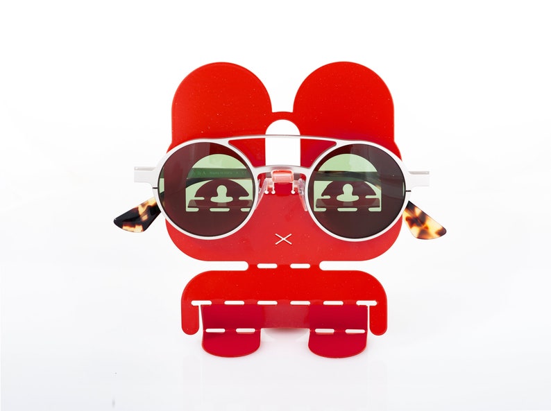 Red modern eyeglasses holder stand wall mount image 1