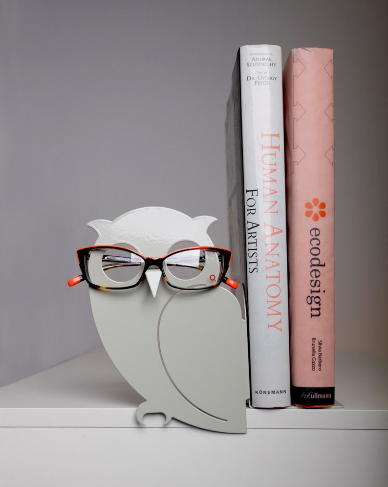 Modern bookend eyeglass holder stand owl lover gift Etsy