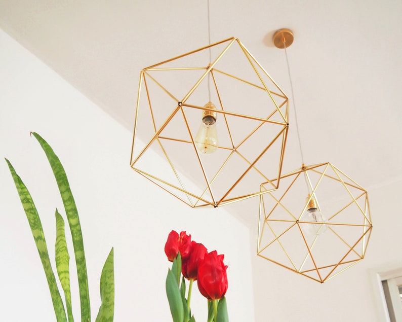 Pendent light fixture for dining room Geometric cage light image 3