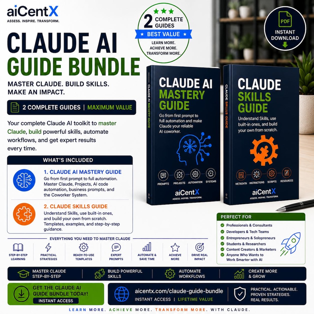 Claude AI Guide Bundle | Master Claude Skills, Prompts, Projects & AI Automation | 2 Book 