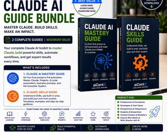 Claude AI Guide Bundle | Master Claude Skills, Prompts, Projects & AI Automation | 2 Book Set for Beginners to Pro | AI workbook template