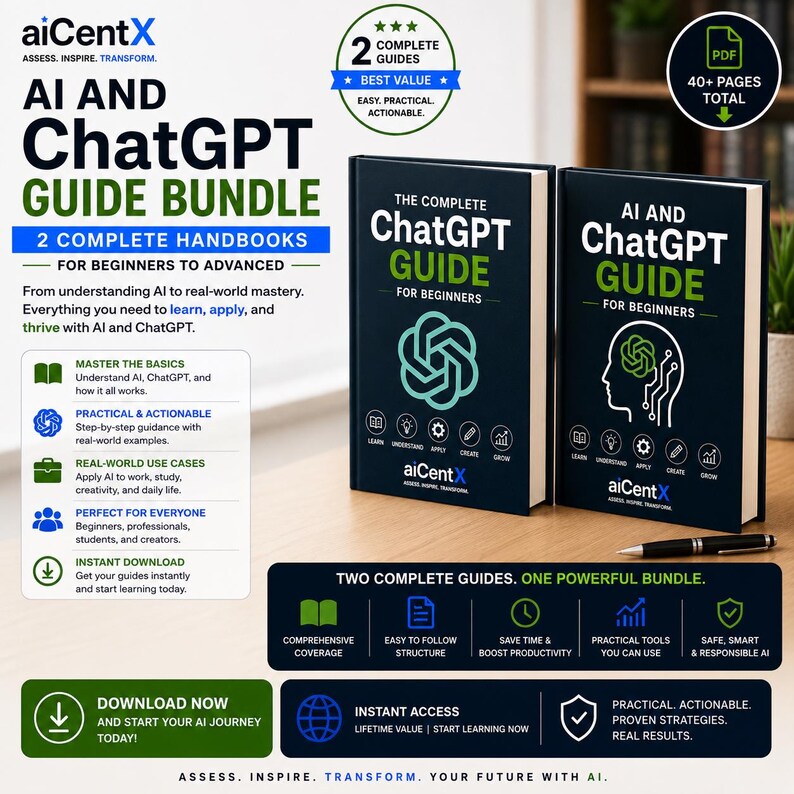 AI and ChatGPT Guide Bundle | 2 Handbooks for Beginners to Advanced | Learn AI, Setup, Features and Workflows | AI Workbook, Guide Template image 2