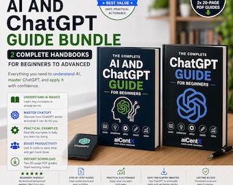 Paquete de guías de IA y ChatGPT / 2 manuales para principiantes y avanzados / Aprenda sobre IA, configuración, funciones y flujos de trabajo / Plantilla de guía y libro de trabajo de IA