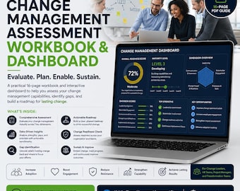 Change Management Guide and Assessment | Workbook + Dashboard | Business Plan and Template