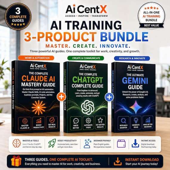 AI Training Bundle | Master ChatGPT, Claude & Gemini Course | 4 Ebooks for Work and Beginners | Artificial Intelligence Training Guide