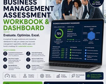 Business Management Guide and Assessment | Workbook + Dashboard | Business Plan and Template