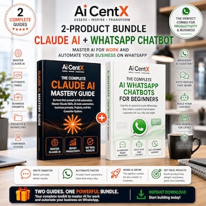 Peut inclure: Un ensemble de deux produits comprenant The Complete Claude AI Mastery Guide en noir et The Complete AI WhatsApp Chatbots for Beginners en blanc. Les livres contiennent du texte sur la maîtrise de l'IA et l'automatisation des tâches.