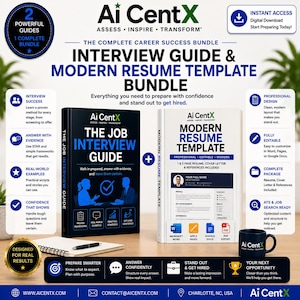 Interview Guide and Modern Resume Template Bundle, Cover Letter and References, Word, Pages Google Docs, Instant Digital Download CV & Guide