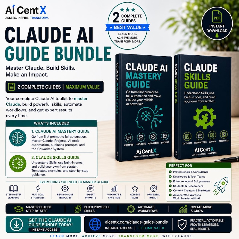 Claude AI Guide Bundle | Master Claude Skills, Prompts, Projects & AI Automation | 2 Book Set for Beginners to Pro | AI workbook template image 2