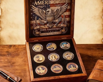 Set herdenkingsmunten 250e verjaardag Amerika, patriottisch cadeau voor veteranen, geschiedenis aandenken, verzamelobject historisch medaillon