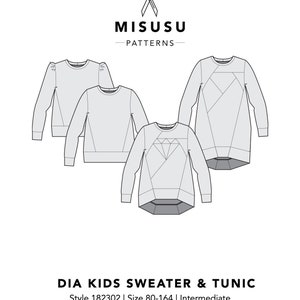 Kids diamond crew neck sweatshirt and tunic PDF sewing pattern & tutorial Digital download Puffed sleeves Sizes 0-3M 14Y zdjęcie 8