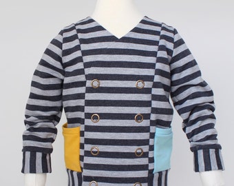 Cardigan PDF Sewing Pattern & Tutorial, grandpa cardigan, pockets, stripes, boys, girls, babies, toddler, kids