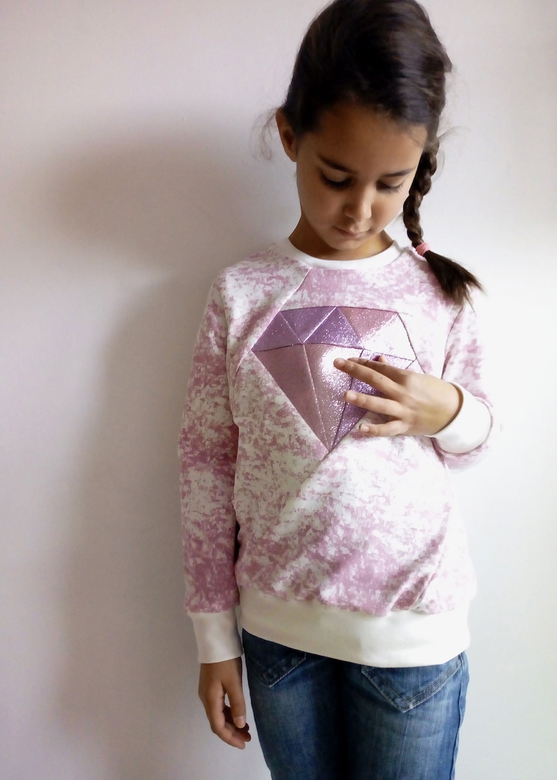 Kids diamond crew neck sweatshirt and tunic PDF sewing pattern & tutorial Digital download Puffed sleeves Sizes 0-3M 14Y zdjęcie 7