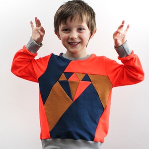 Kids diamond crew neck sweatshirt and tunic PDF sewing pattern & tutorial Digital download Puffed sleeves Sizes 0-3M 14Y zdjęcie 6