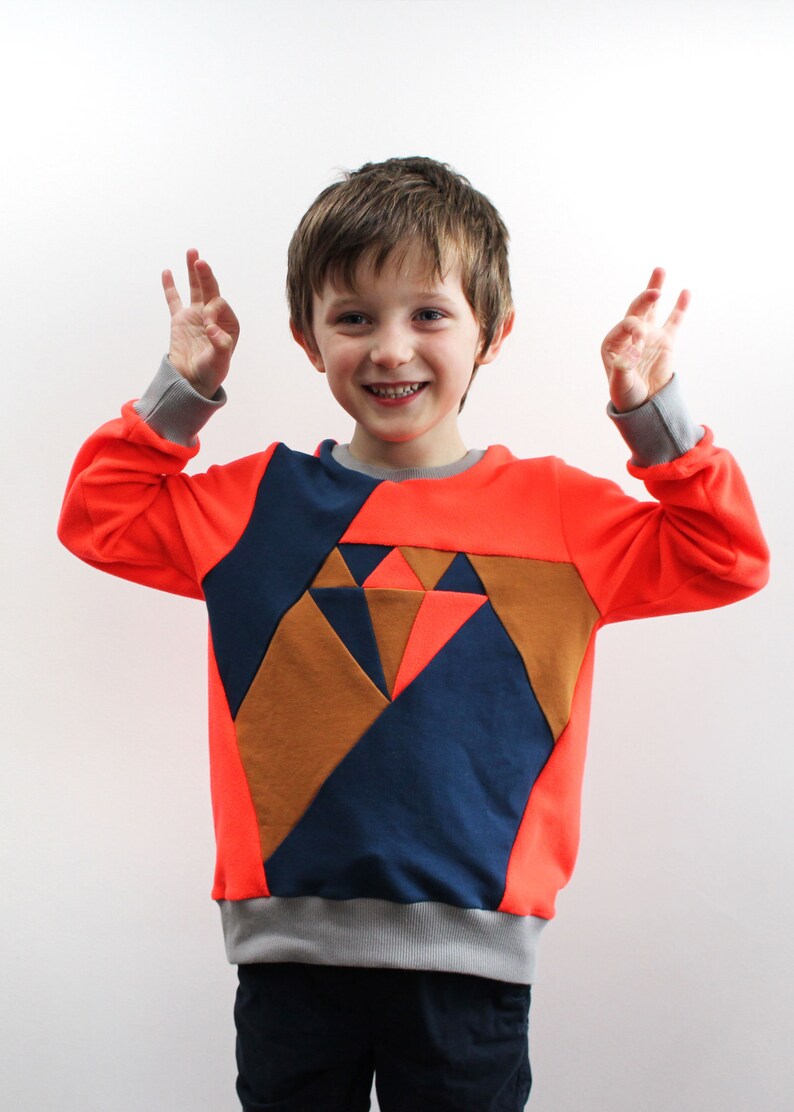 Kids diamond crew neck sweatshirt and tunic PDF sewing pattern & tutorial Digital download Puffed sleeves Sizes 0-3M 14Y zdjęcie 6