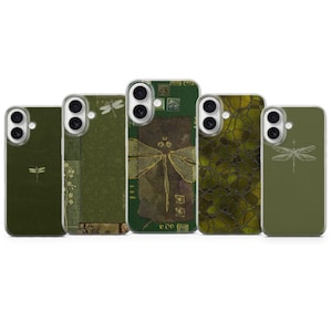 Dragonfly Phone Case Moss Green Nature Cottagecore Cover for iPhone 17, 16, 15, 14, 13, 12, 11, Samsung S25, S24, S23, Pixel 10, 9, 8, 7, 6