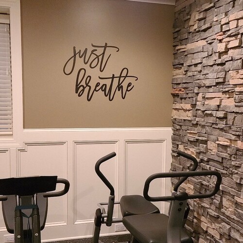 Just Breathe Metal Words Gym Decor Meditation Studio Etsy