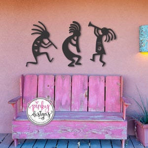 Southwestern Dancing Kokopelli Metal Wall Art - Set of 3 画像 1