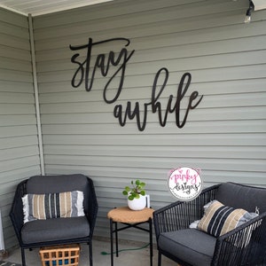 Stay Awhile Metal Words | Metal Stay Awhile Sign | Entryway Wall Decor | Metal Wall Art | Living Room Decor | Metal Wall Decor | Patio Decor