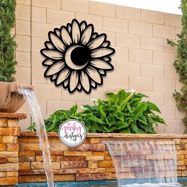 Sunflower Moon Metal Wall Art, Outdoor Patio and Garden Decor, Sunflower.