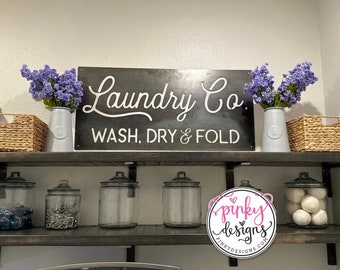 Laundry Metal Sign | Laundry Room Decor | Metal Laundry Sign | Laundry Co. Wash Dry and Fold