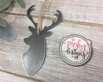 Deer Metal Ornament, Hunting Ornament, Stocking Tag, Christmas Ornament, Hunter Gift, Christmas Tree Decor, Gift Tag, Deer.