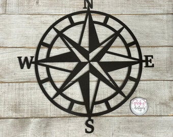 Nautical Compass Metal Sign | Outdoor Beach Decor | Coastal Wall Art Decor.