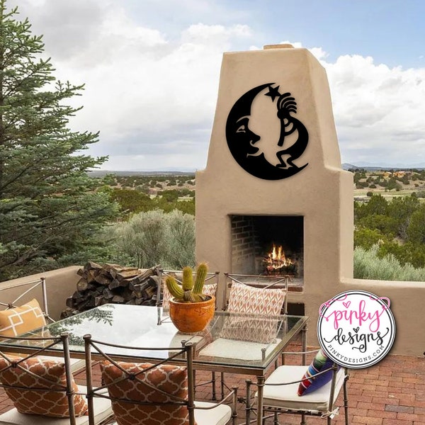 Dancing Kokopelli with Moon Metal Sign, Southwestern Metal Art, Patio and Garden Decor, Kokopelli Decor, Southwestern Decor, Kokopelli Moon.