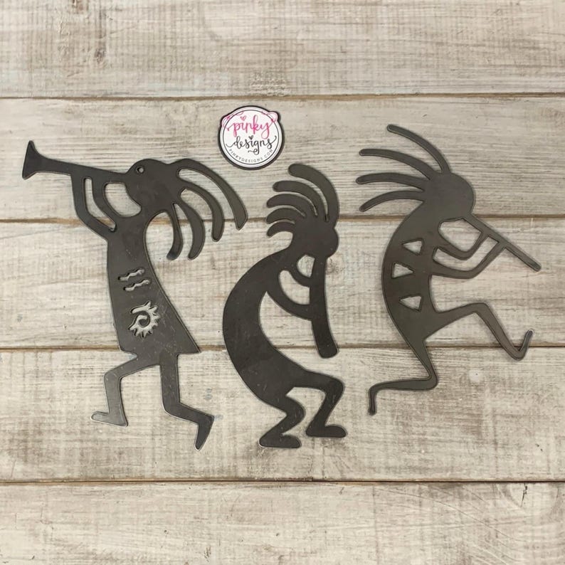 Southwestern Dancing Kokopelli Metal Wall Art - Set of 3 Raw Metal